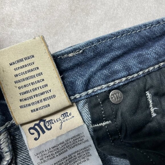 Vintage Y2K Miss Me Womens Denim Blue Studded Distressed Straight Jeans Size 27 - Picture 6 of 13